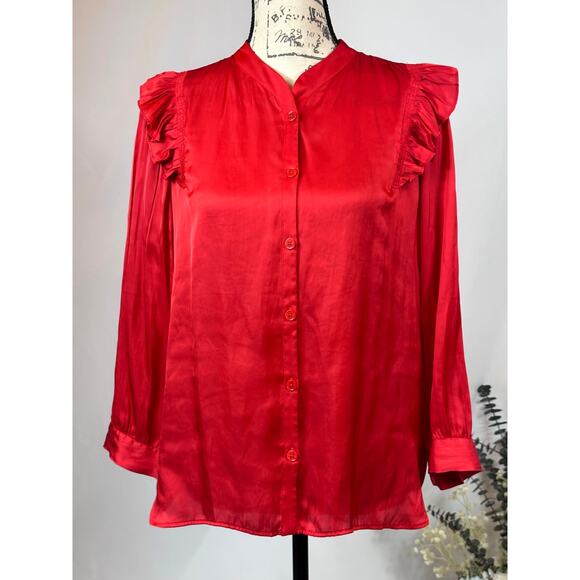 Zadig & Voltaire Tygg Satin Button Front Blouse Red  M - Picture 7 of 16